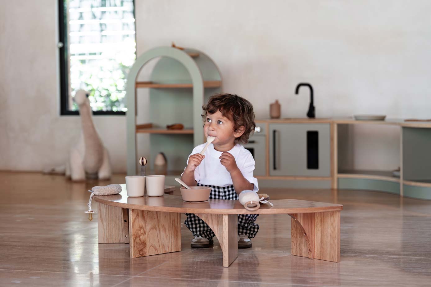 European Ash Half Circle Baby Table