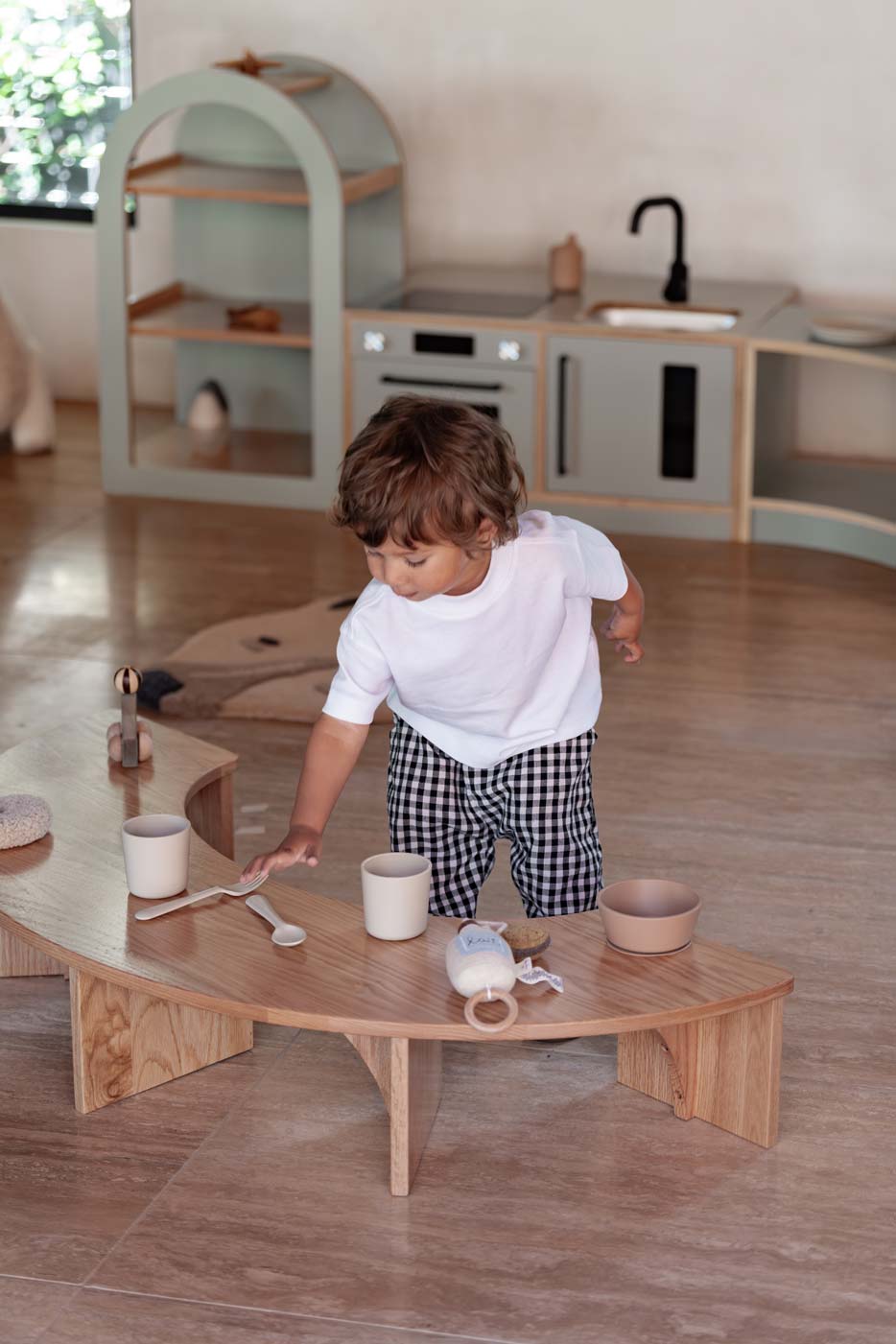 European Ash Half Circle Baby Table